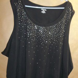 Liz & Me Plus Size 5X (34/36) Embellished with sliver studs Black Tank Top    B3